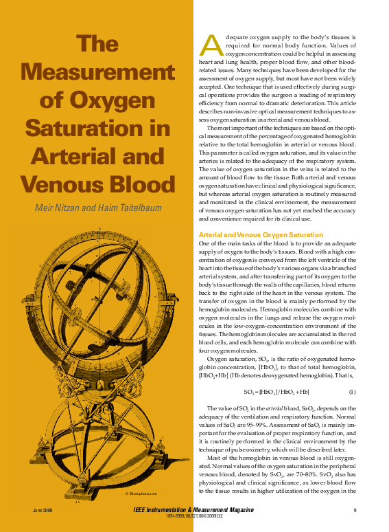 (PDF) The measurement of oxygen saturation in arterial and venous blood