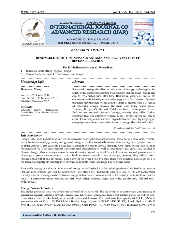 (PDF) RENEWABLE ENERGY IN INDIA: ADVANTAGES AND DISADVANTAGES of ...