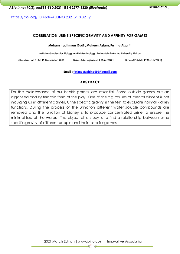 (PDF) Correlation Urine Specific Gravity and Affinity for Games