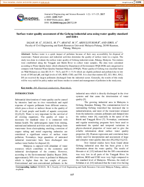 (PDF) Surface water quality assessment of the Gebeng industrial area ...