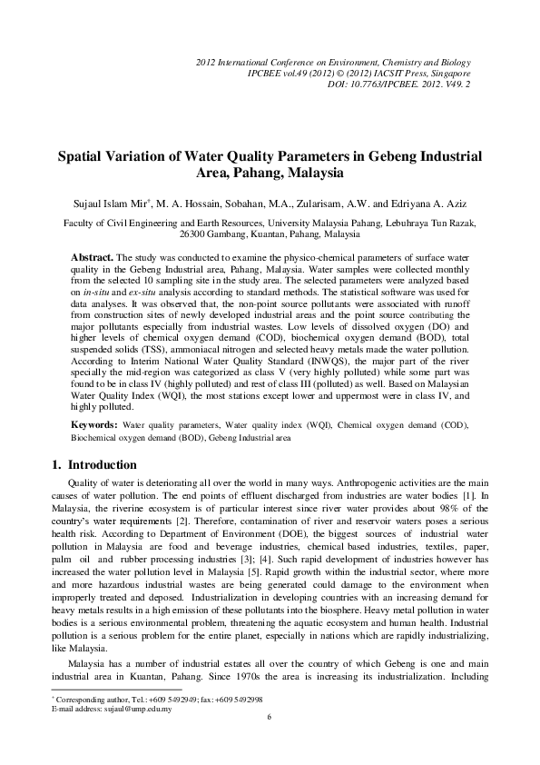 (PDF) Spatial Variation of Water Quality Parameters in Gebeng ...