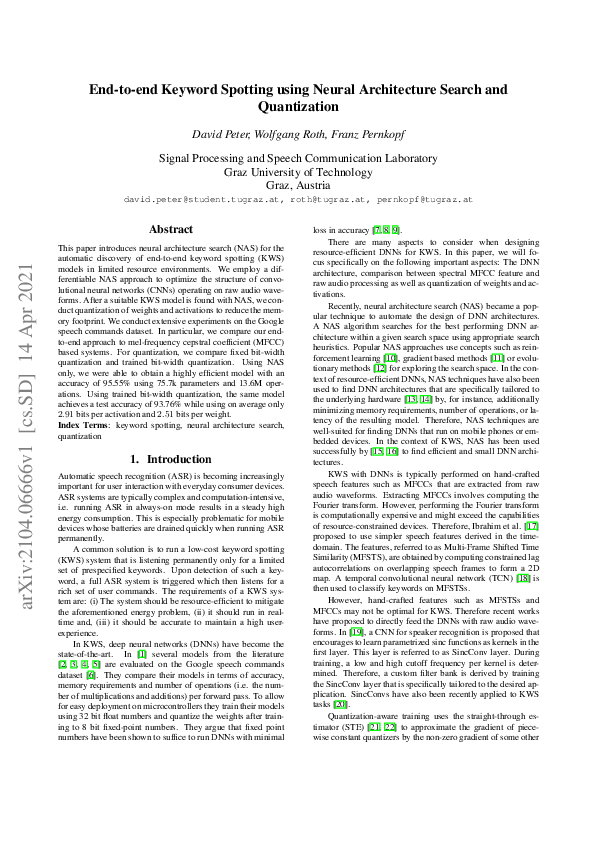 (PDF) End-to-End Keyword Spotting Using Neural Architecture Search and ...