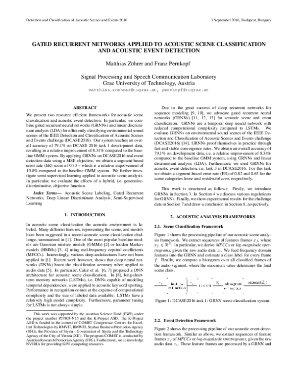(PDF) Gated Recurrent Networks applied to Acoustic Scene Classification