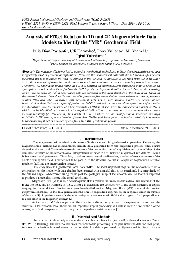 (PDF) Analysis of Effect Rotation in 1D and 2D Magnetotelluric Data ...