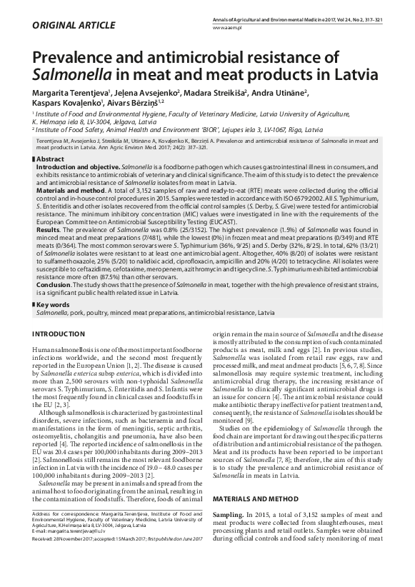 (PDF) Prevalence and antimicrobial resistance of Salmonella in meat and ...