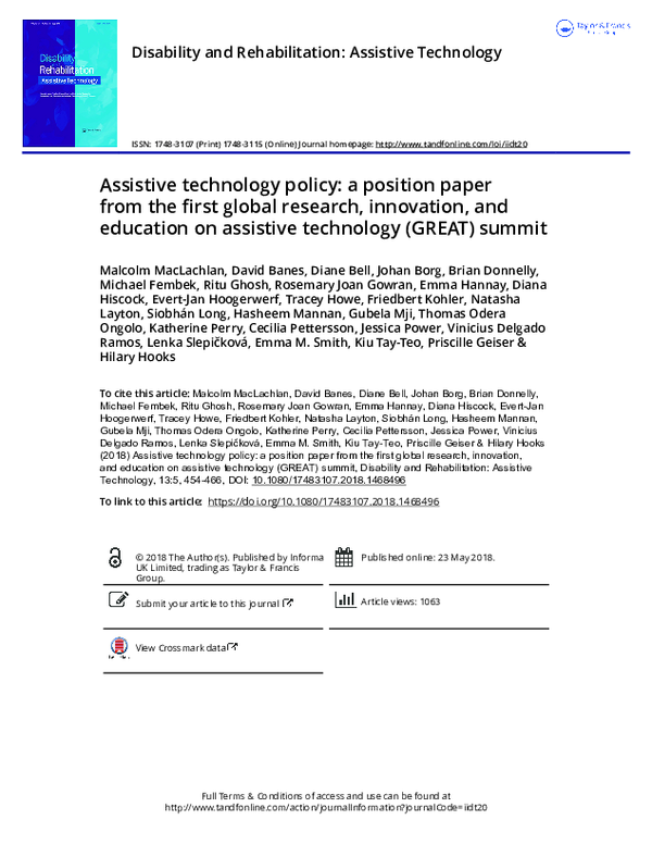 (PDF) Assistive technology policy: a position paper from the first ...