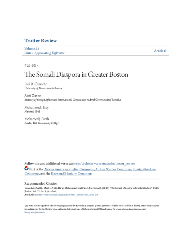 (PDF) The Somali Diaspora in Greater Boston