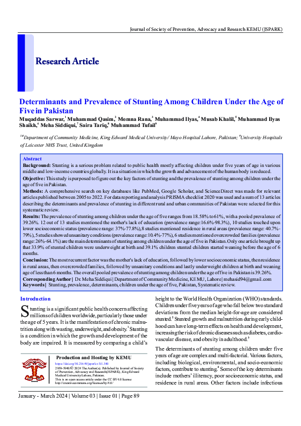 (PDF) Determinants and Prevalence of Stunting Among Children Under the ...
