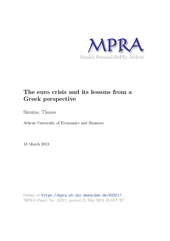 (PDF) The euro crisis and its lessons from a Greek perspective