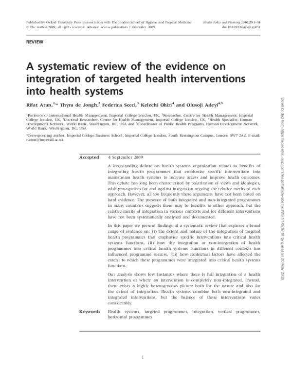 (PDF) A systematic review of the evidence on integration of targeted ...