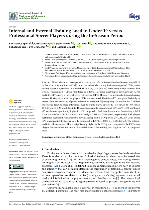 (PDF) Internal and External Training Load in Under-19 versus ...