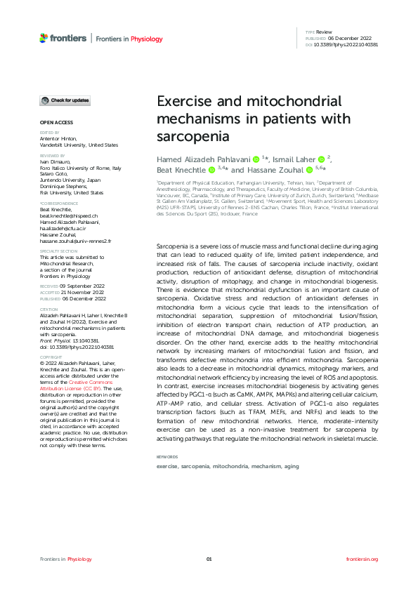 (PDF) Exercise and mitochondrial mechanisms in patients with sarcopenia