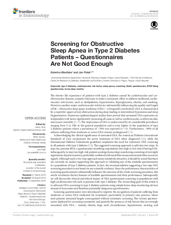 (PDF) Screening for Obstructive Sleep Apnea in Type 2 Diabetes Patients ...