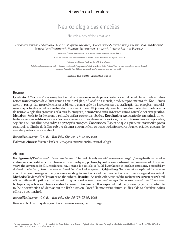 (PDF) Neurobiologia das emoções Neurobiology of the emotions