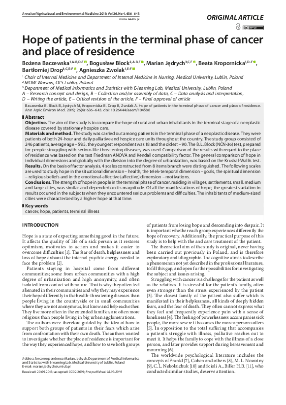 (PDF) Hope of patients in the terminal phase of cancer and place of ...
