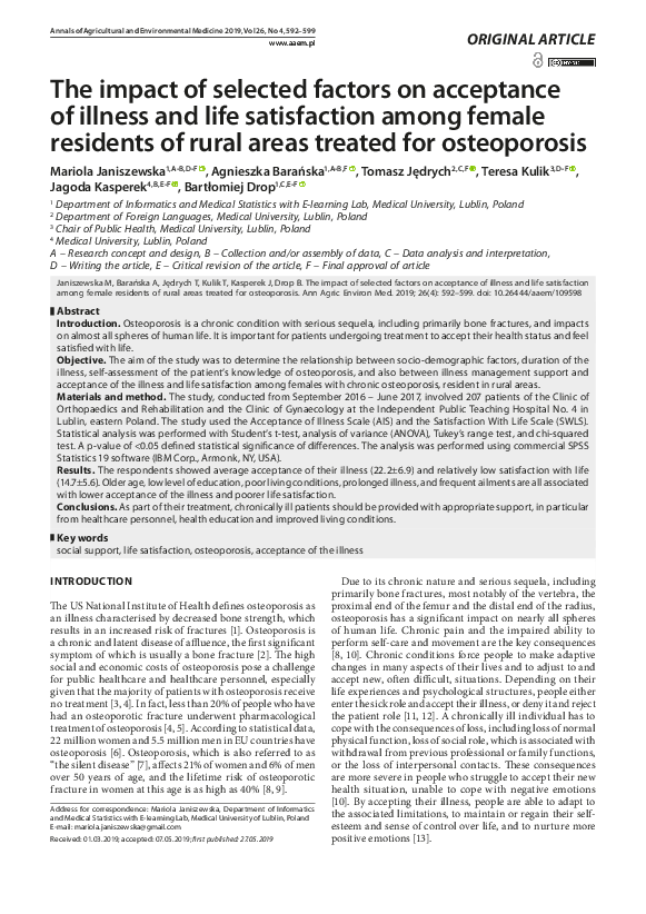 (PDF) The impact of selected factors on acceptance of illness and life ...