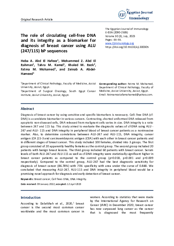 (PDF) The role of circulating cell-free DNA and its integrity as a ...