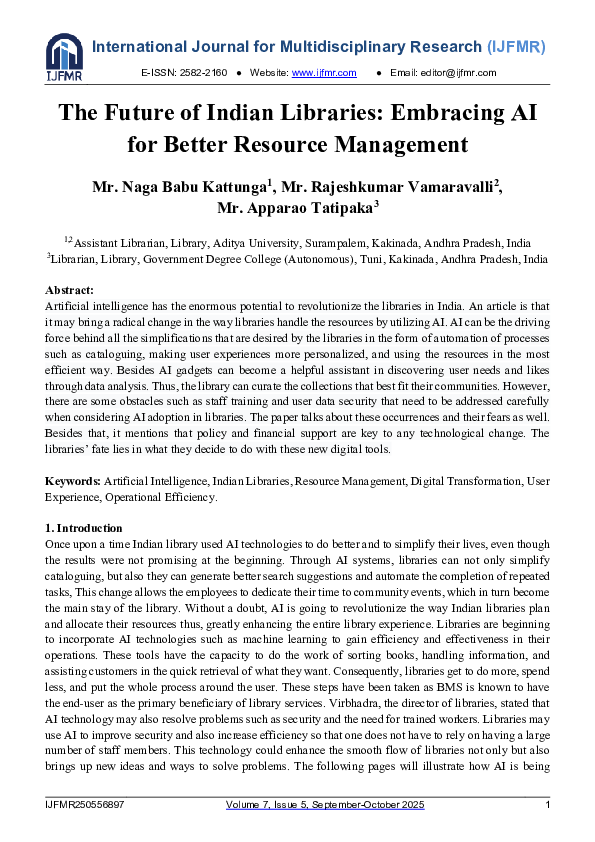 (PDF) The Future of Indian Libraries: Embracing AI for Better Resource ...