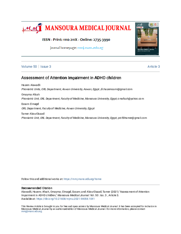 (PDF) Assessment of Attention Impairment in ADHD children