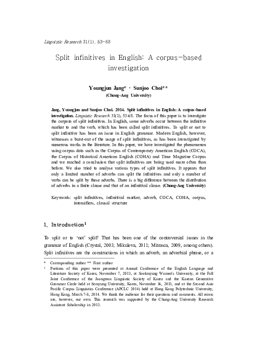 (PDF) Split infinitives in English: A corpus-based investigation