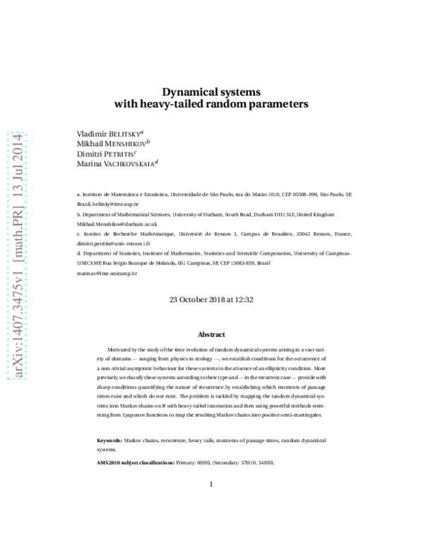 (PDF) Dynamical systems with heavy-tailed random parameters