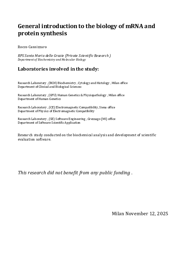 (PDF) General introduction to the biology of mRNA and protein synthesis
