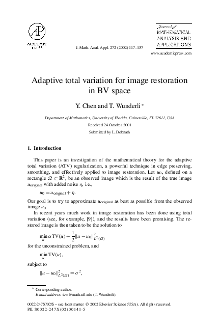 (PDF) Adaptive total variation for image restoration in BV space