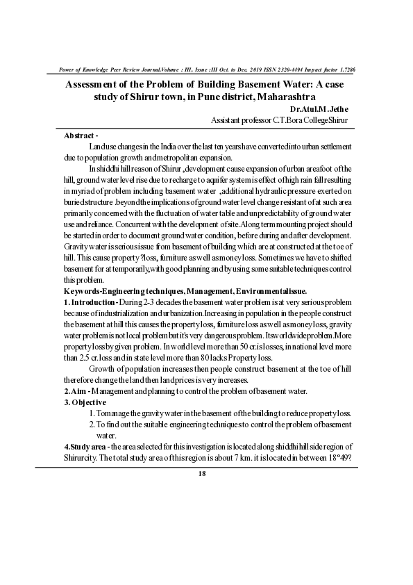(PDF) Assessment of the Problem of Building Basement Water: A case ...