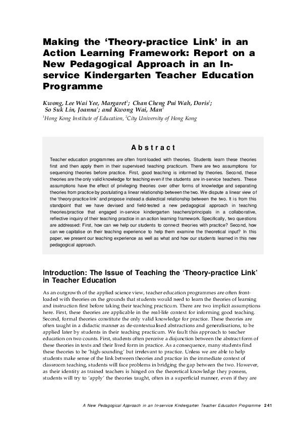 (PDF) Making the 'theory-practice link' in an action learning framework ...