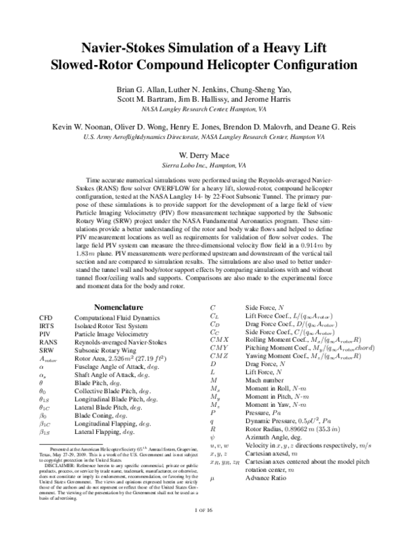 (PDF) Navier-Stokes Simulation of a Heavy Lift Slowed-Rotor Compound ...
