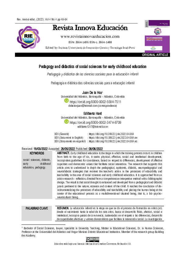 (PDF) Pedagogy and didactics of social sciences for early childhood ...