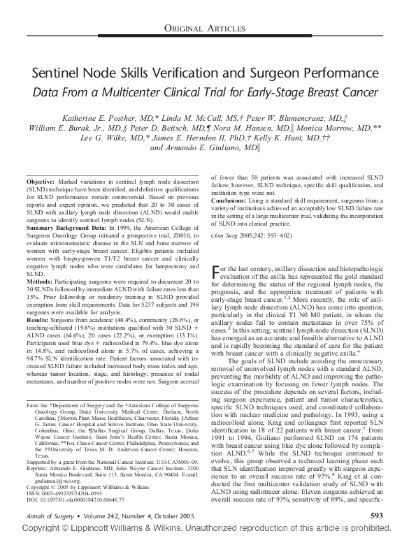 (PDF) Sentinel Node Skills Verification and Surgeon Performance