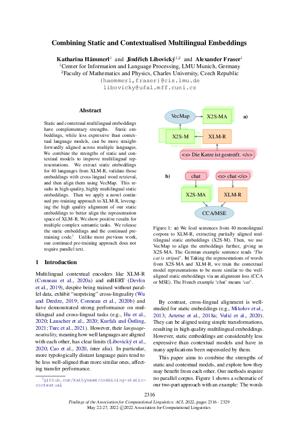 (PDF) Combining Static and Contextualised Multilingual Embeddings