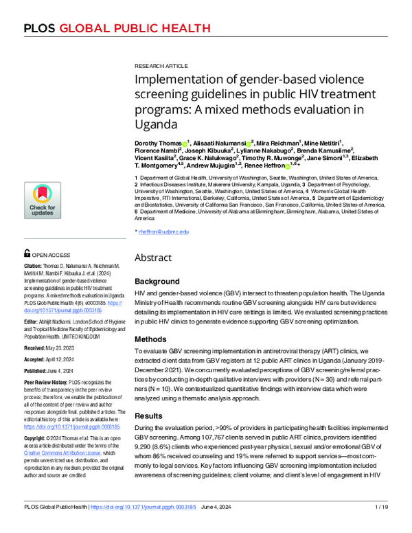 (PDF) Implementation of gender-based violence screening guidelines in ...