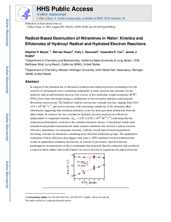 (PDF) Radical-Based Destruction of Nitramines in Water: Kinetics and ...