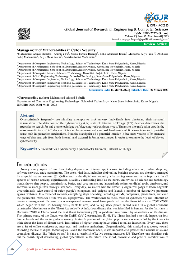 (PDF) Management of Vulnerabilities in Cyber Security