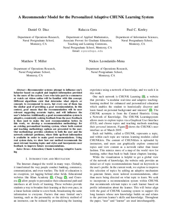 (PDF) A Recommender Model for the Personalized Adaptive CHUNK Learning ...