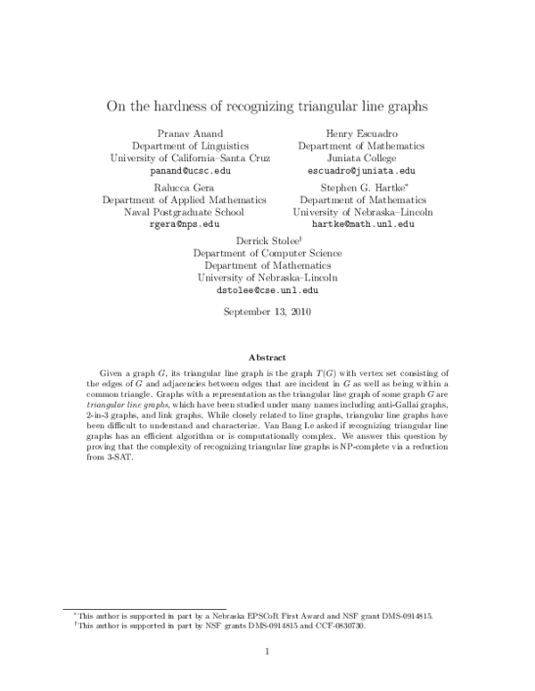 (PDF) On the hardness of recognizing triangular line graphs