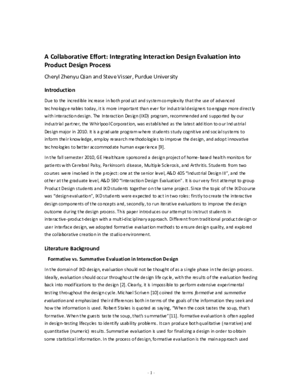 (PDF) A Collaborative Effort: Integrating Interaction Design Evaluation ...