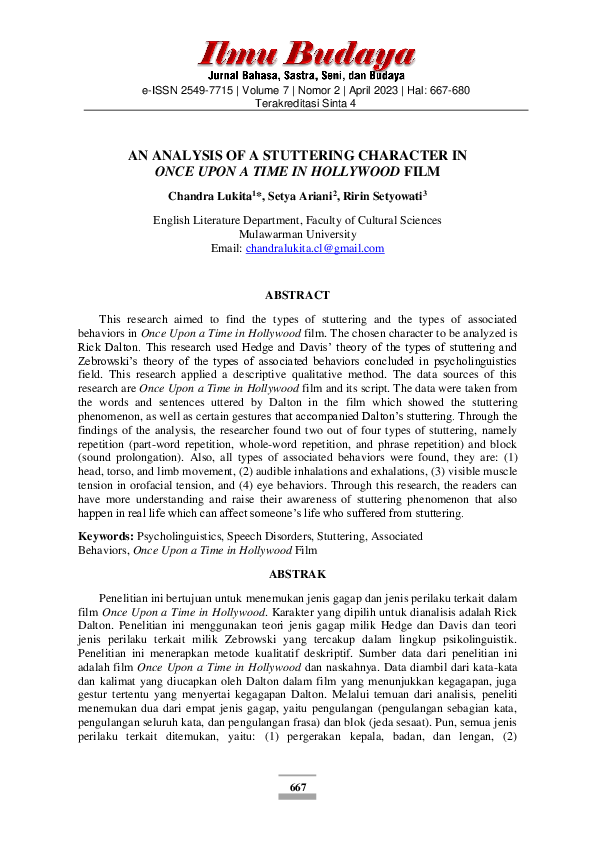(PDF) An Analysis of Stuttering Character in Once Upon a Time in ...