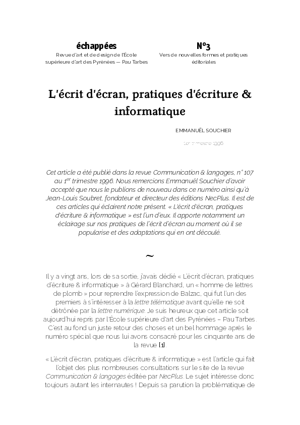 (PDF) L'écrit d'écran, pratiques d'écriture & informatique