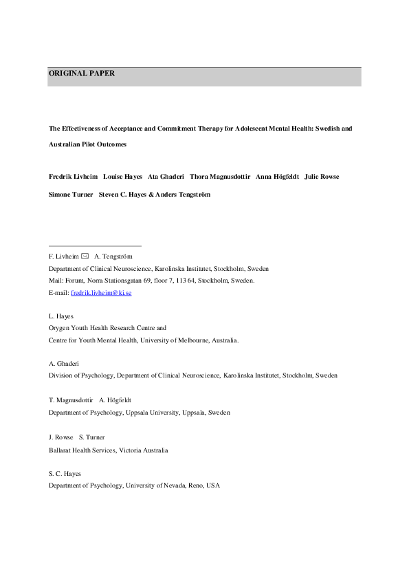 (PDF) The Effectiveness of Acceptance and Commitment Therapy for ...