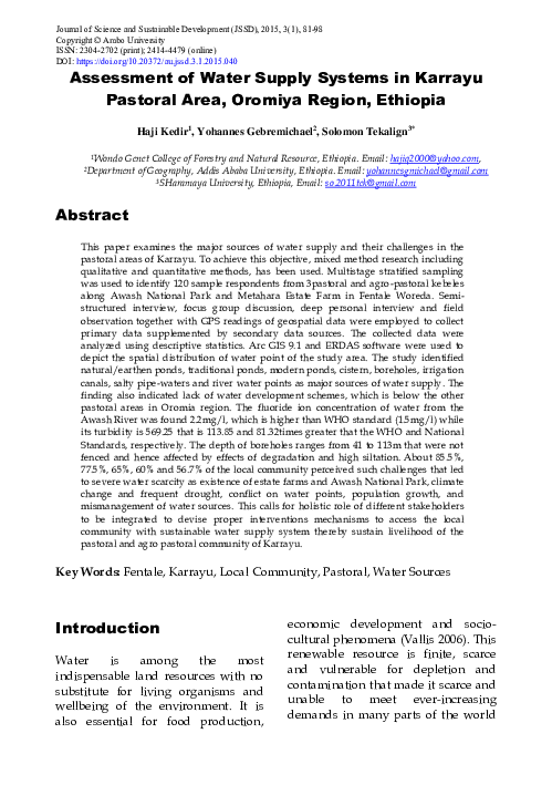 (PDF) Assessment of Water Supply Systems in Karrayu Pastoral Area ...