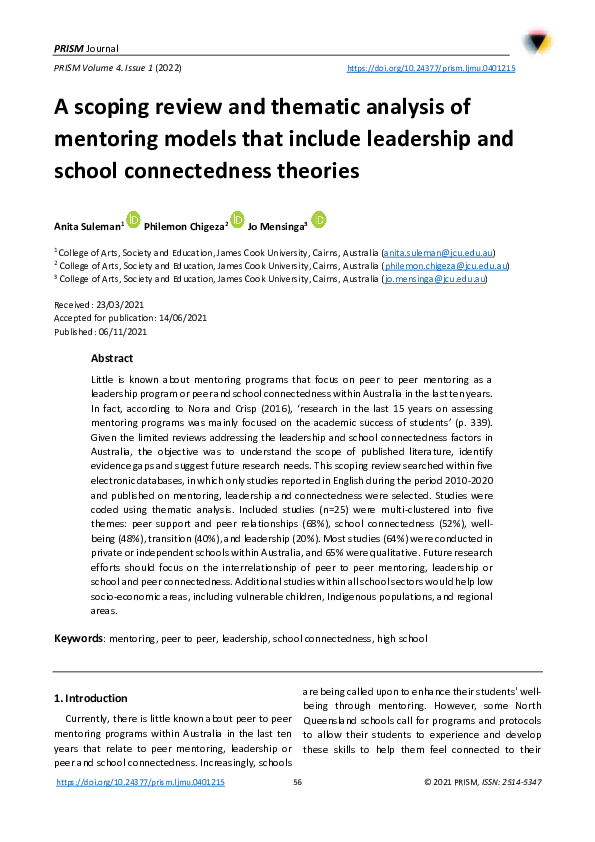 (PDF) A scoping review and thematic analysis of mentoring models that ...