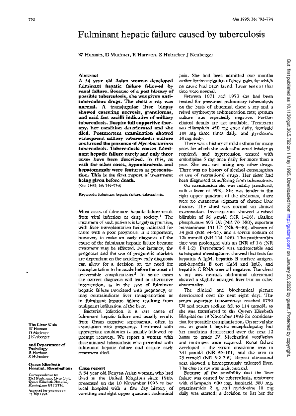 (PDF) Fulminant hepatic failure caused by tuberculosis