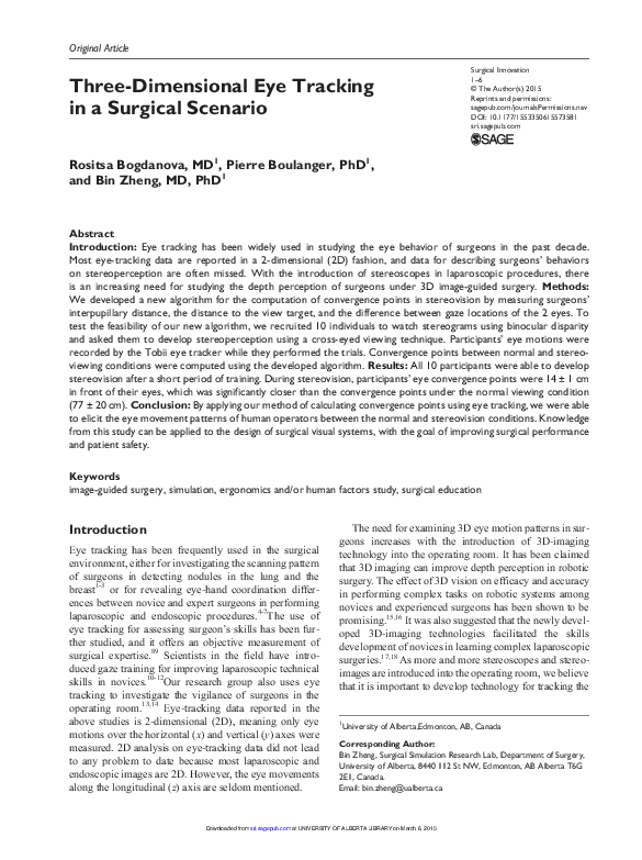 (PDF) Three-Dimensional Eye Tracking in a Surgical Scenario