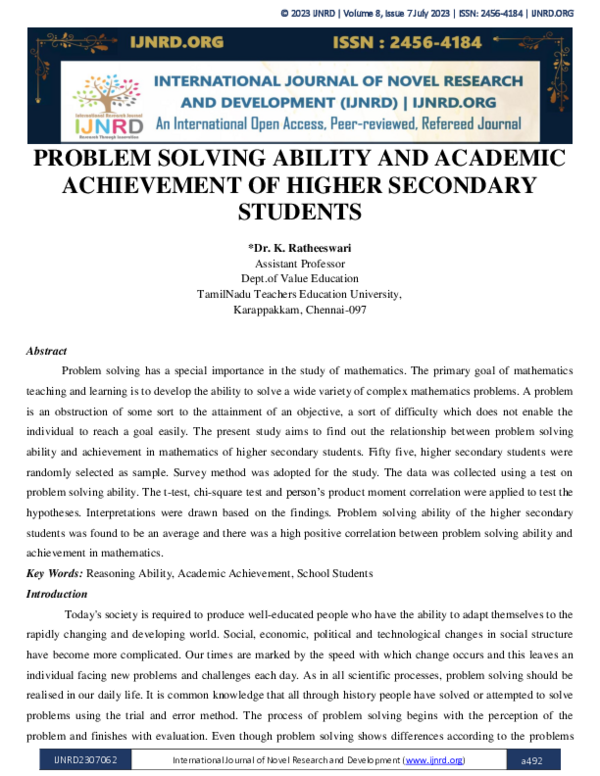 (PDF) PROBLEM SOLVING ABILITY AND ACADEMIC ACHIEVEMENT OF HIGHER ...