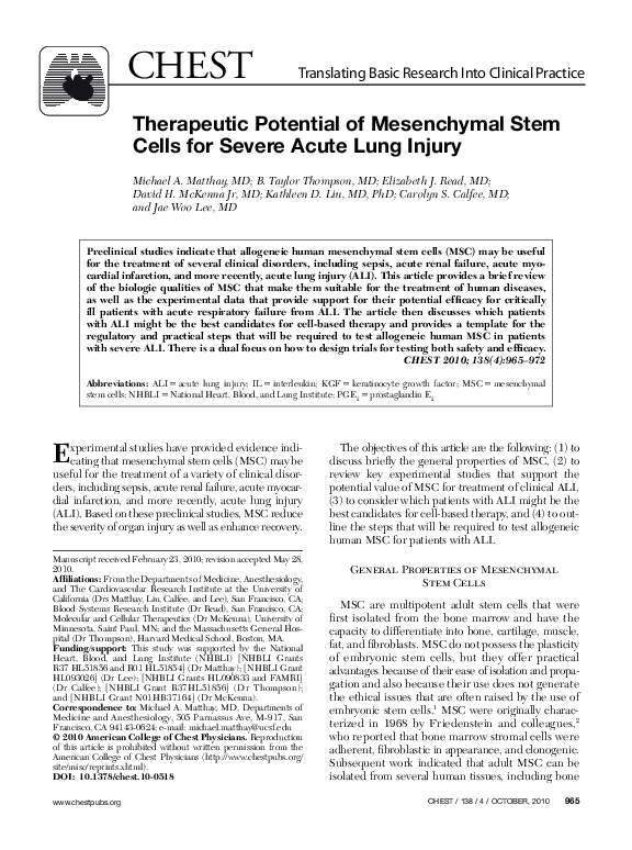 (PDF) Therapeutic Potential of Mesenchymal Stem Cells for Severe Acute ...