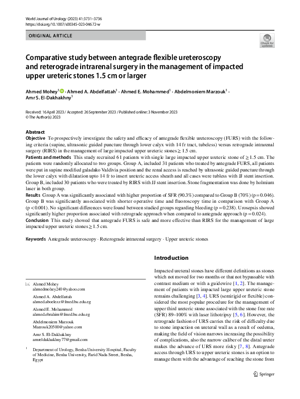 (PDF) Comparative study between antegrade flexible ureteroscopy and ...