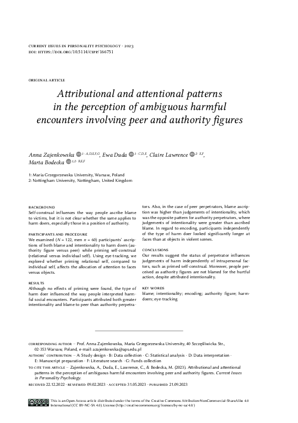 (PDF) Attributional and attentional patterns in the perception of ...